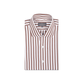 Cutaway Collar Shirt in Brown Stripe Poplin