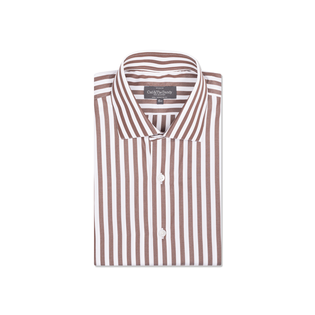 Cutaway Collar Shirt in Brown Stripe Poplin