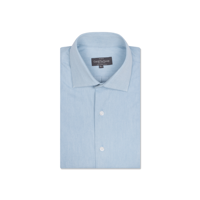 Cutaway Collar Shirt in Light Wash Denim