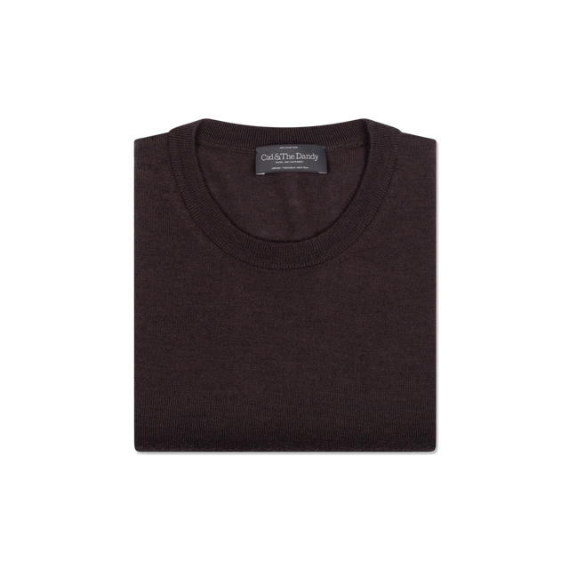 Knitted T-Shirt in Off Chocolate Brown Merino Wool