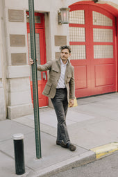 Flat Front Trouser In Grey Brushed Cotton Twill