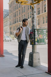 Flat Front Trouser In Grey Brushed Cotton Twill