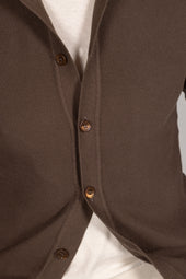 Polo Collar Cardigan In Brown Piquet