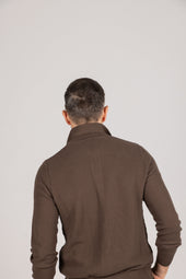 Polo Collar Cardigan In Brown Piquet