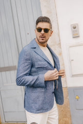 Safari Jacket In Denim Blue Linen