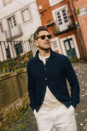 Polo Collar Cardigan In Piquet