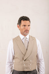 Double Breasted Wool Waistcoat In Buff Cream