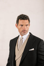 Double Breasted Wool Waistcoat In Buff Cream