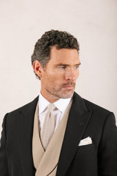 Double Breasted Wool Waistcoat In Buff Cream
