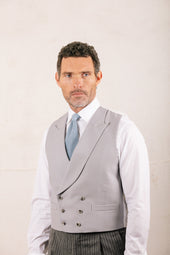 Double Breasted Wool Waistcoat In Dove