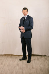 Single Breasted Notch Lapel Suit In Blue Plain Weave