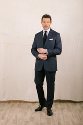 Single Breasted Notch Lapel Suit In Blue Plain Weave