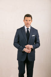 Single Breasted Notch Lapel Suit In Blue Plain Weave