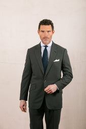 Single Breasted Notch Lapel Suit In Green Tropical Wool