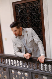 Safari Jacket In Beige Linen Hopsack
