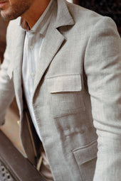 Safari Jacket In Beige Linen Hopsack
