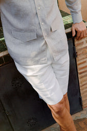 Riviera Collar Safari Shirt In Beige Linen