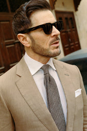 Textured Tie In Wool Linen Cotton