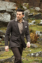 Single Breasted Country Jacket In Dark Brown Tweed