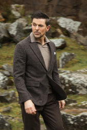 Single Breasted Country Jacket In Dark Brown Tweed