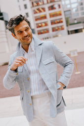 Safari Jacket In Sky Blue Summer Tweed