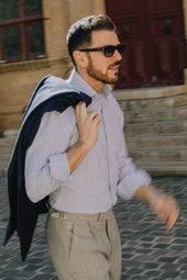 Cutaway Collar Shirt In Stripe Soft Cotton