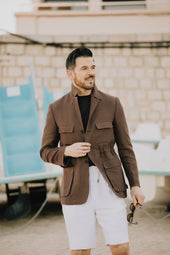 Safari Jacket In Chocolate Brown Linen