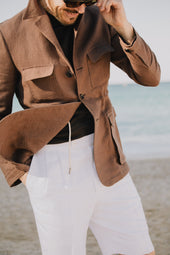 Safari Jacket In Chocolate Brown Linen