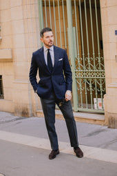 Classic Notch Lapel Jacket In Hopsack Wool
