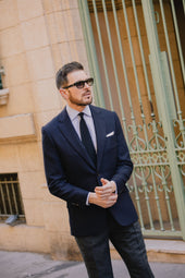 Classic Notch Lapel Jacket In Hopsack Wool