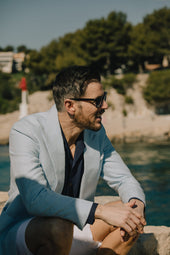 Single Breasted Peak Lapel Jacket In Linen