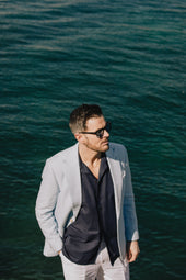 Single Breasted Peak Lapel Jacket In Linen