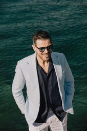 Single Breasted Peak Lapel Jacket In Linen