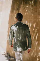 Single Breasted Notch Lapel Jacket In Green Summer Hopsack