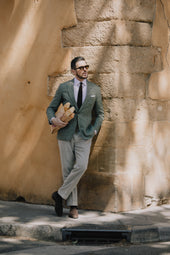 Single Breasted Notch Lapel Jacket In Green Summer Hopsack