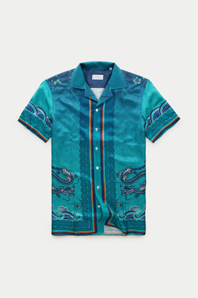 Silk Bowling Shirt Dragon Print