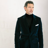 Peak Lapel Jacket In Midnight Blue Velvet