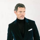 Peak Lapel Jacket In Midnight Blue Velvet