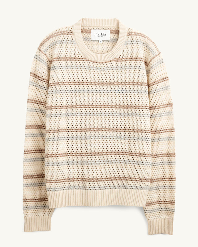 Linen Stripe Pointelle Crewneck