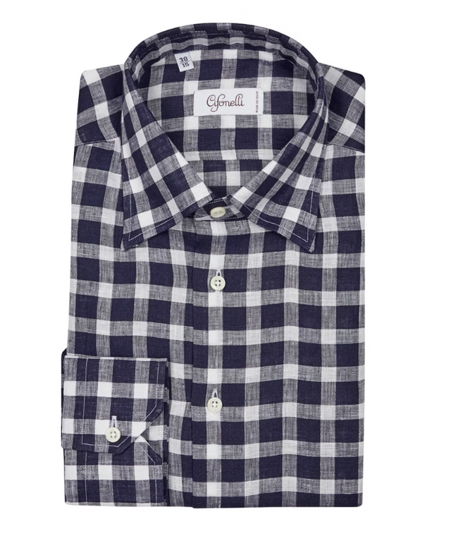 Chemise bleue et blanche en coton à carreaux