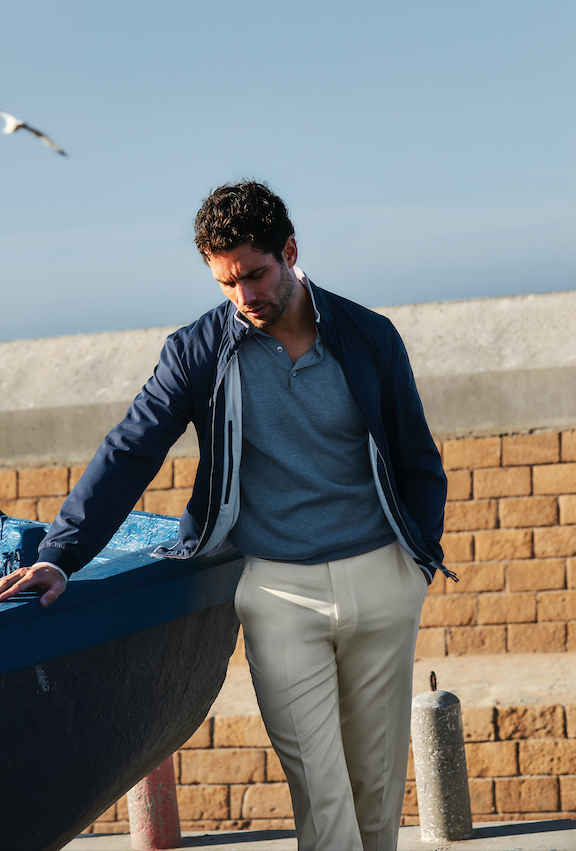 Blouson Bleu Marine Et Cr Me En Nylon Coton
