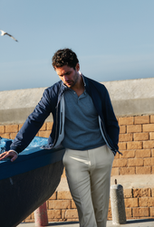 Blouson bleu marine et crème en nylon & coton