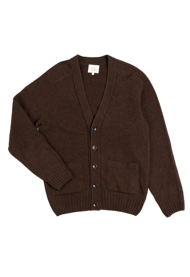 LAMBSWOOL 5 BUTTON CARDIGAN DARK BROWN