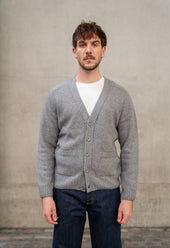 LAMBSWOOL 5 BUTTON CARDIGAN GREY