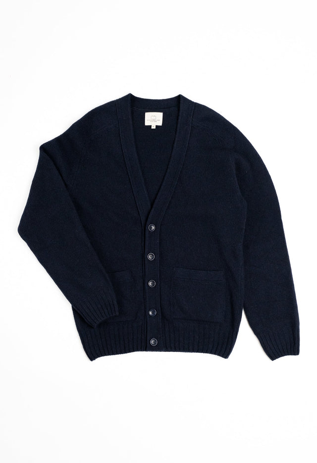 LAMBSWOOL 5 BUTTON CARDIGAN NAVY