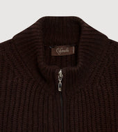 Cardigan zippé à col cheminée en laine et cachemire