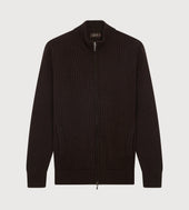 Cardigan zippé à col cheminée en laine et cachemire