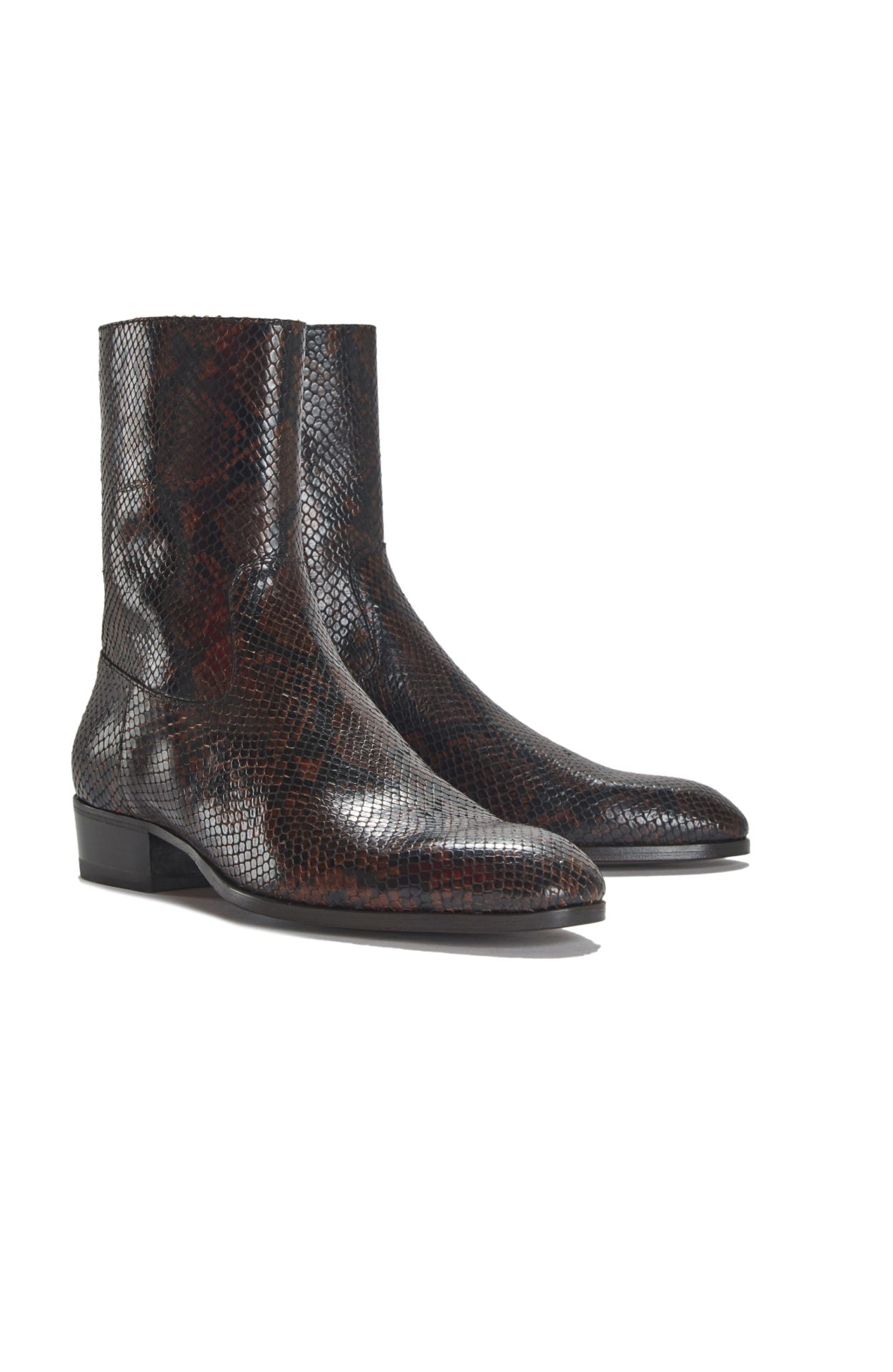 Cash Black Snakeskin Printed Leather Boots