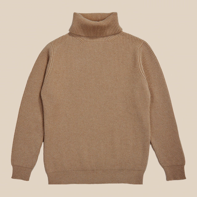 Cashmere ribbed submariner rollneck in camel