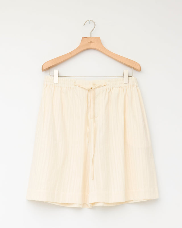 Japanese Embroidered Cotton Mens Hilda Short, Cream